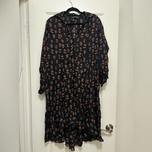 ❤️ Zara Oversized Floral Printed Black Midi Dress